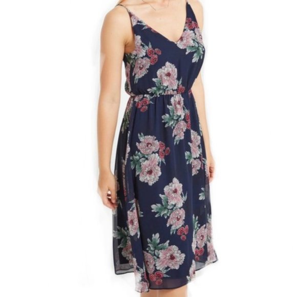 Maitai Navy Flowy Floral Midi Dress V-Neck M - Picture 2 of 12